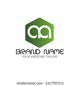 Letter aa logo in hexagon shape green color modern