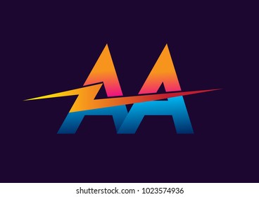 Letter AA logo with Lightning icon, letter combination Power Energy Logo design for Creative Power ideas, web, business and company.