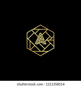 letter A AA minimalist art monogram hexogen shape logo, white color on black background