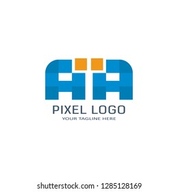 Letter AA Pixel Logo Design Template. Alphabet Pixel motion Logo.