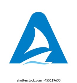 letter aa and sail boat logo vector.