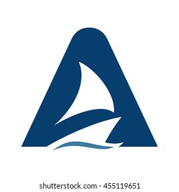 Letter Aa And Sail Boat Logo Vector.