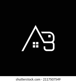 Letter AB BA logo black and white color, collaborate in Home shape, vector, creative design, 10 eps