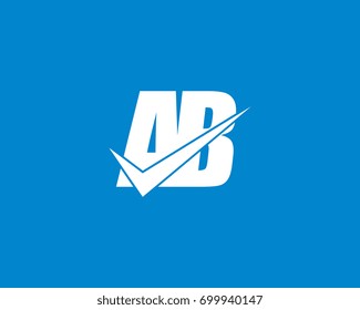 Letter AB check mark logo white on blue background