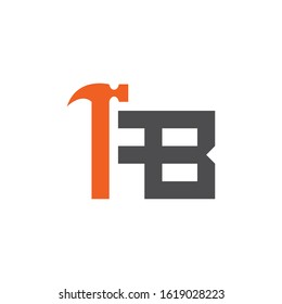 Letter AB with with hammer renovation, building services, repair, construction logo design template. Orange and Grey color icon. Isolated on white background. Vector illustration in eps 10.