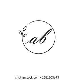 Letter AB handwriting logo with leaf icon
