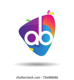 Letter AB logo with colorful splash background, letter combination logo design for creative industry, web, business and company.