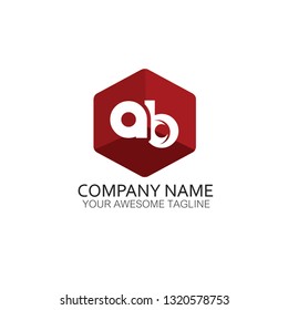 Letter ab logo in hexagon shape red color modern 17