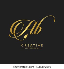 Letter Ab Logo Initial. Gold Letter Design Vector Golden Luxury Colors