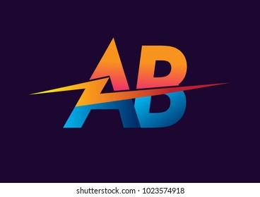 Letter AB logo with Lightning icon, letter combination Power Energy Logo design for Creative Power ideas, web, business and company.