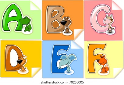 the letter "ABC DEF" to the alphabet for children, dog, elephant, fox cow, bear  alligator