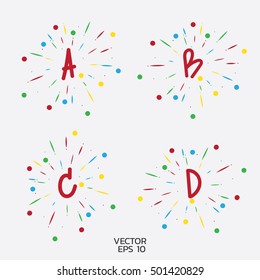  Letter A,B,C,D in firework color. Happy festive concept.