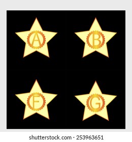 Letter A,B,F,G logo In a gold star. Alphabet logotype vector design.