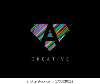 Letra A Resumen Logo De Diamantes. Creativo Diseño de una carta con tiras coloridas sobre formas de diamante.