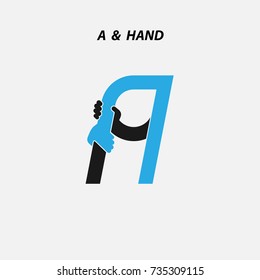 A - Letter abstract icon & hands logo design vector template.Italic style.Business offer,Partnership,Hope,Help,Support,Teamwork sign.Corporate business & education logotype symbol.Vector illustration