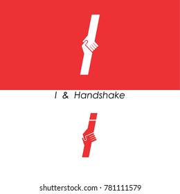 I - Letter abstract icon & hands logo design vector template.Teamwork and Partnership concept.Business offer and Deal symbol.Vector illustration
