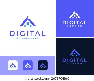 Letter A Abstract Pixel Digital Network Tech Solution Modern Icon Vector Logo Design Illustration