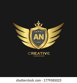 AN Letter Abstract shield logo design template. Premium nominal monogram business sign.