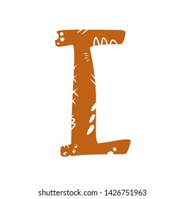 Letter I - abstract vector brown font with cut elements dots, stripes, lines, spots. Abc, alphabet isolated on white background. Perfect illustration for your design - print, poster, card, logo, label