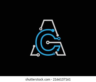 Letter AC, AG And AE Technology And Network Connection Logo Concept. Circuits   Design Technology, Digital Interfaces And Digital Network Vector Template.