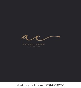 Letter AC gold Initial handwriting logo vector. Black background.