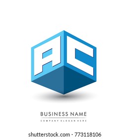 Letter AC logo in hexagon shape and blue background, cube logo with letter design for company identity.
