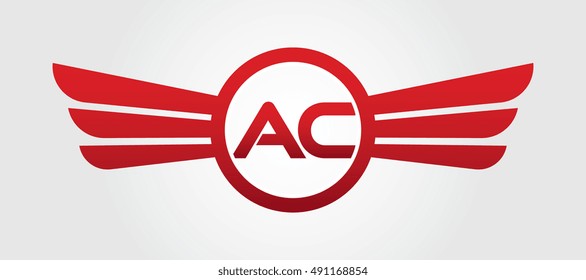 Letter AC Logo Winged Red Color