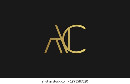 letter AC minimalist vector logo design, abstract initials monogram for company and business in gold color with black background. 