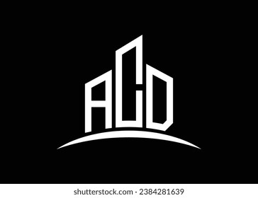 Plantilla de diseño del logotipo del monólogo del vector de construcción de la carta ACD. Construyendo el logo de Shape ACD.