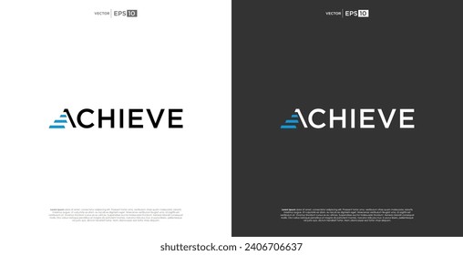 Buchstabe ACHIEVE wordmark Logo Typografie. Ein ausgezeichnetes Wortmarkenlogo, das einen Kreide bildet und Errungenschaften und Errungenschaften mit einem Hauch von Raffinesse symbolisiert.
