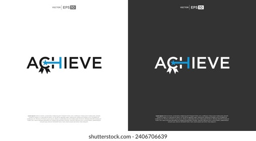 letter ACHIEVE wordmark logo typography. A distinguished wordmark logo that forms a crest, symbolizing achievements and accomplishments with a touch of sophistication.
