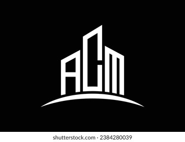 Letter ACM building vector monogram logo design template. Building Shape ACM logo.