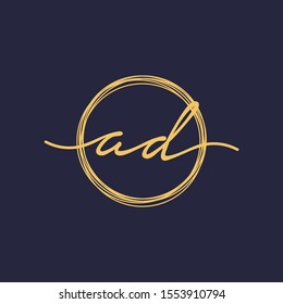 Letter AD or A D Initial with circle handwriting concept. handwriting logo of initial signature, wedding, fashion, jewelry, boutique, and botanical with creative template for any company or business -