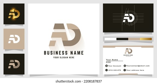Letter AD or FD monogram logo with business card design