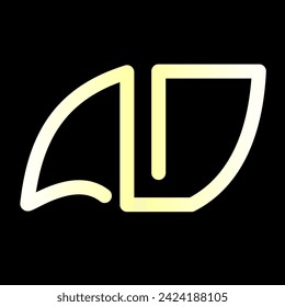 Ilustración del vector de plantillas de diseño de logotipo inicial de la letra AD. Tipografía de una sola línea de oro amarillo sobre fondo negro