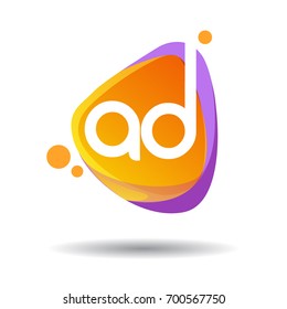 Letter AD logo in triangle splash and colorful background, letter combination logo design for creative industry, web, business and company.