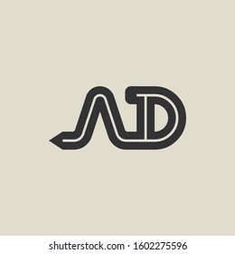 Letter AD pencil shape logo design. Link icon in flat style isolated on grey background. Graphic alphabet symbol for your corporate business identity, website, app, UI. Arts logo design inspiration.