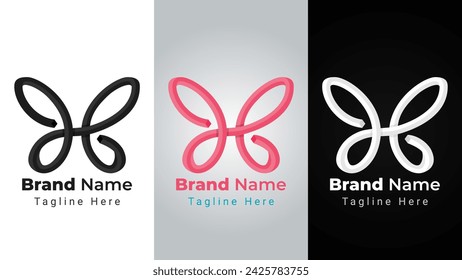 Letter ae Butterfly Logo, combination logo of letter a and e forms butterfly with 3D shape impossible perspective style