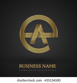 Letter AE or EA linked logo design circle E shape. Elegant golden colored, symbol for your business name or company identity.