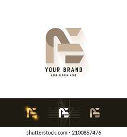 Letra AE o logotipo de monograma AS con diseño de método de cuadrícula