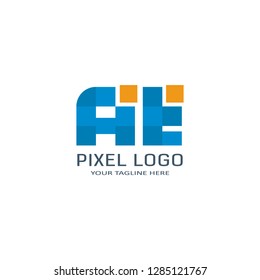Letter AE Pixel Logo Design Template. Alphabet Pixel motion Logo.