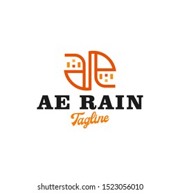 Letter AE with Rain Logo Design, Drop Rain Line Design Vector, Creative and Clean Design