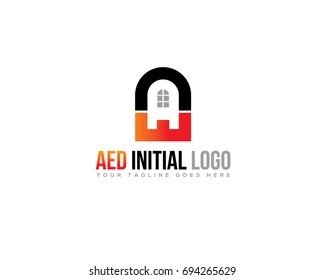 LETTER AED  BLACK RED  INITIAL COMPANY LOGO