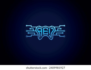 Letter AEJ Modern Technology Vector Monogram Dental care shape Logo