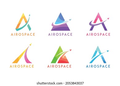 Letter A For Aerospace Abstract Logo Modern. Triangle Shape With Flying Airplane Illustration.