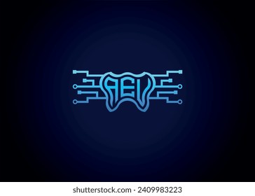 Letter AEU Modern Technology Vector Monogram Dental care shape Logo
