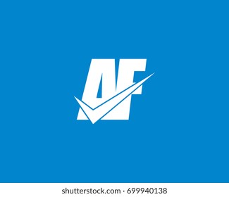 Letter AF check mark logo white on blue background