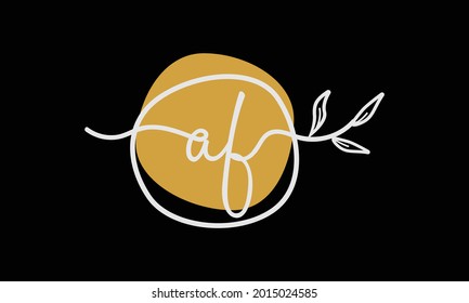 Letter AF or FA boho style botanical logo in flat minimal design
