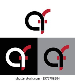 Letter af linked lowercase logo design template elements. Red letter Isolated on black white grey background. Suitable for business, consulting group company