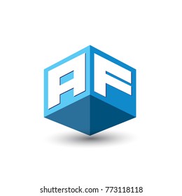 Letter AF logo in hexagon shape and blue background, cube logo with letter design for company identity.
